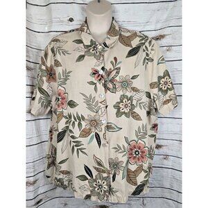 Hot Cotton Marc Ware Floral Linen Blend Top 3X Coastal Button Up Short Sleeves